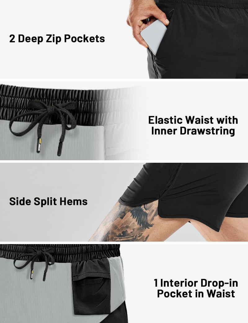 MIER Men's 3 Inches Quick Dry Running Shorts Water Resistant Lightweight Athletic Workout Training Activewear with Liner Zip Pockets Black M - Image 3